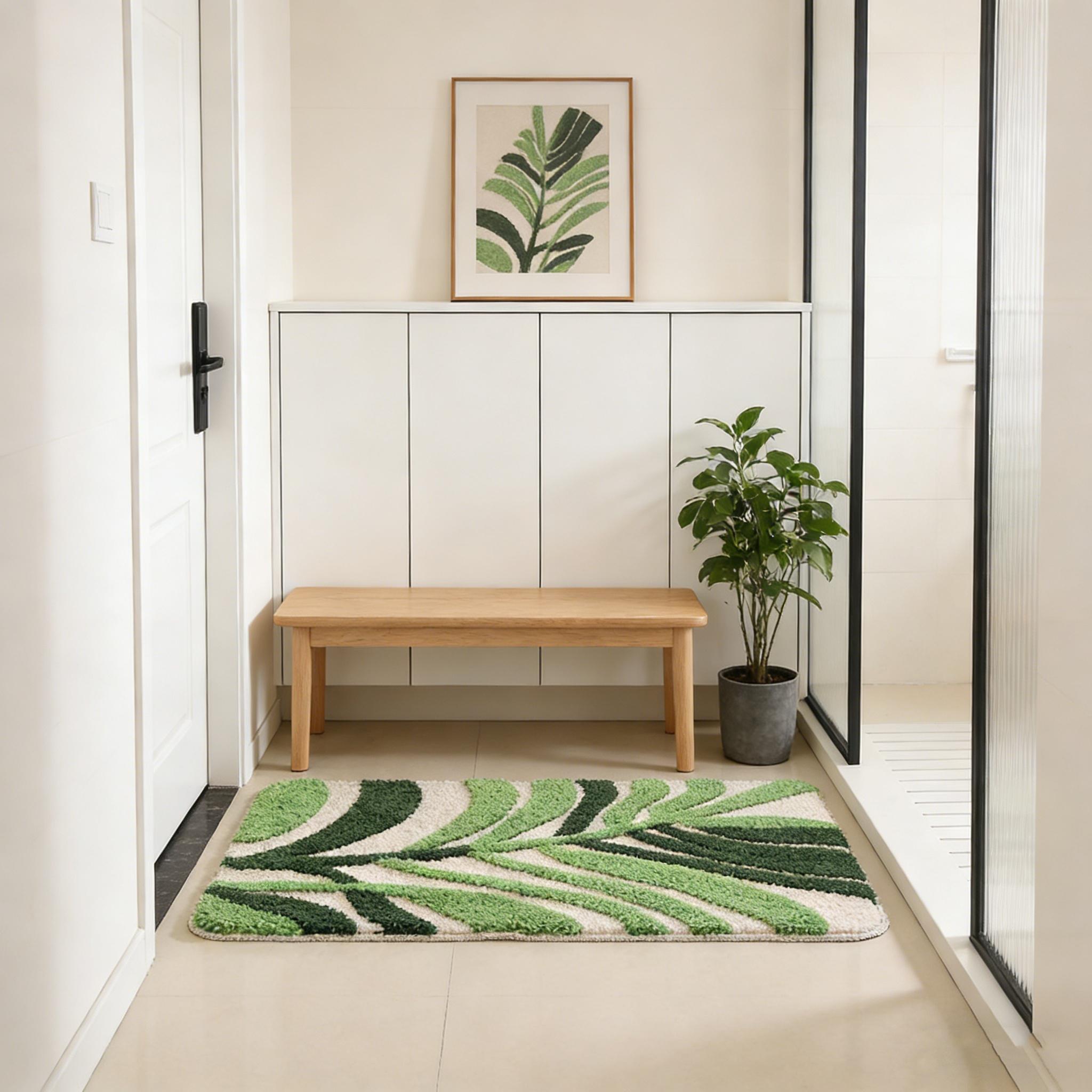 Vine-Pattern Bathroom Mat, Non-Slip Washable Water-Absorbent Soft Bath Mat, Fluffy Microfiber Rug for Floors Shower Trays Entrances