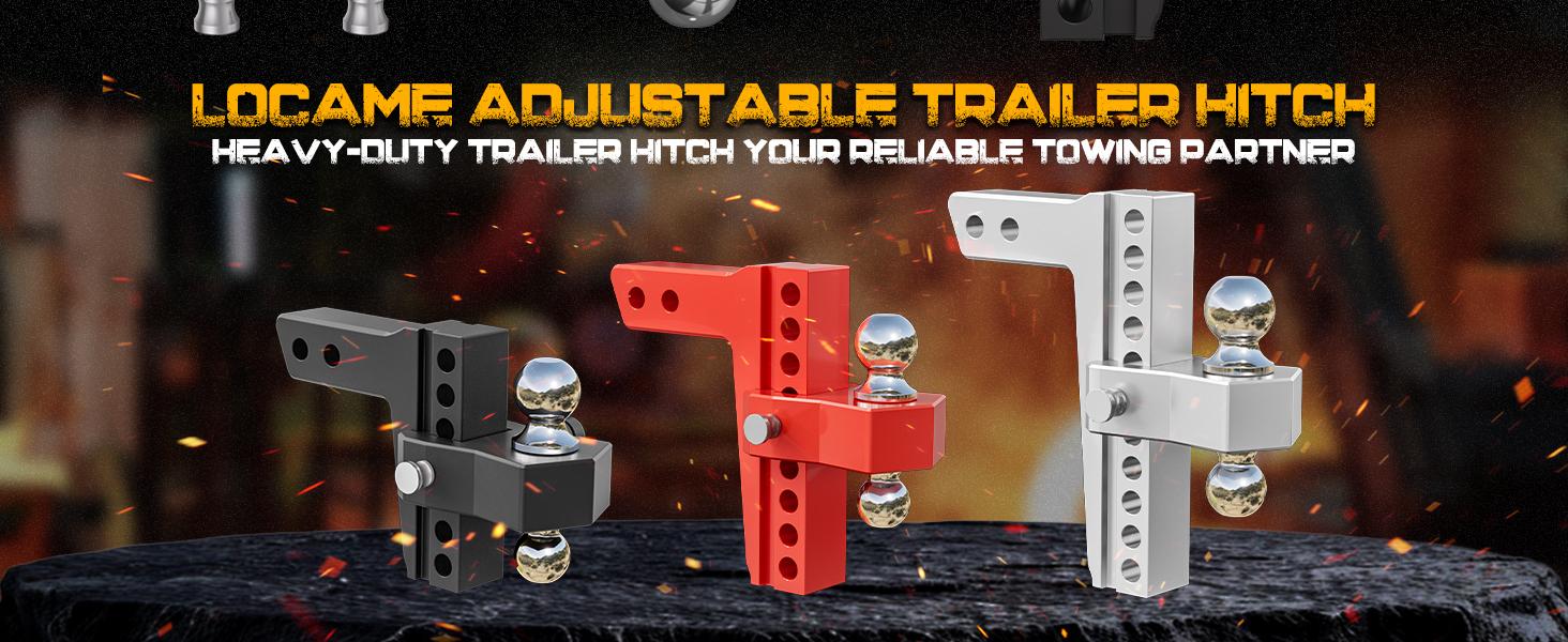 LOCAME Adjustable Trailer Hitch, Fits 2-Inch Receiver, 6-Inch Drop/Rise Aluminum Drop Hitch,12,500 LBS GTW-Tow Hitch for Heavy Duty Truck with Double Stainless Steel Locks, Black, LC0024