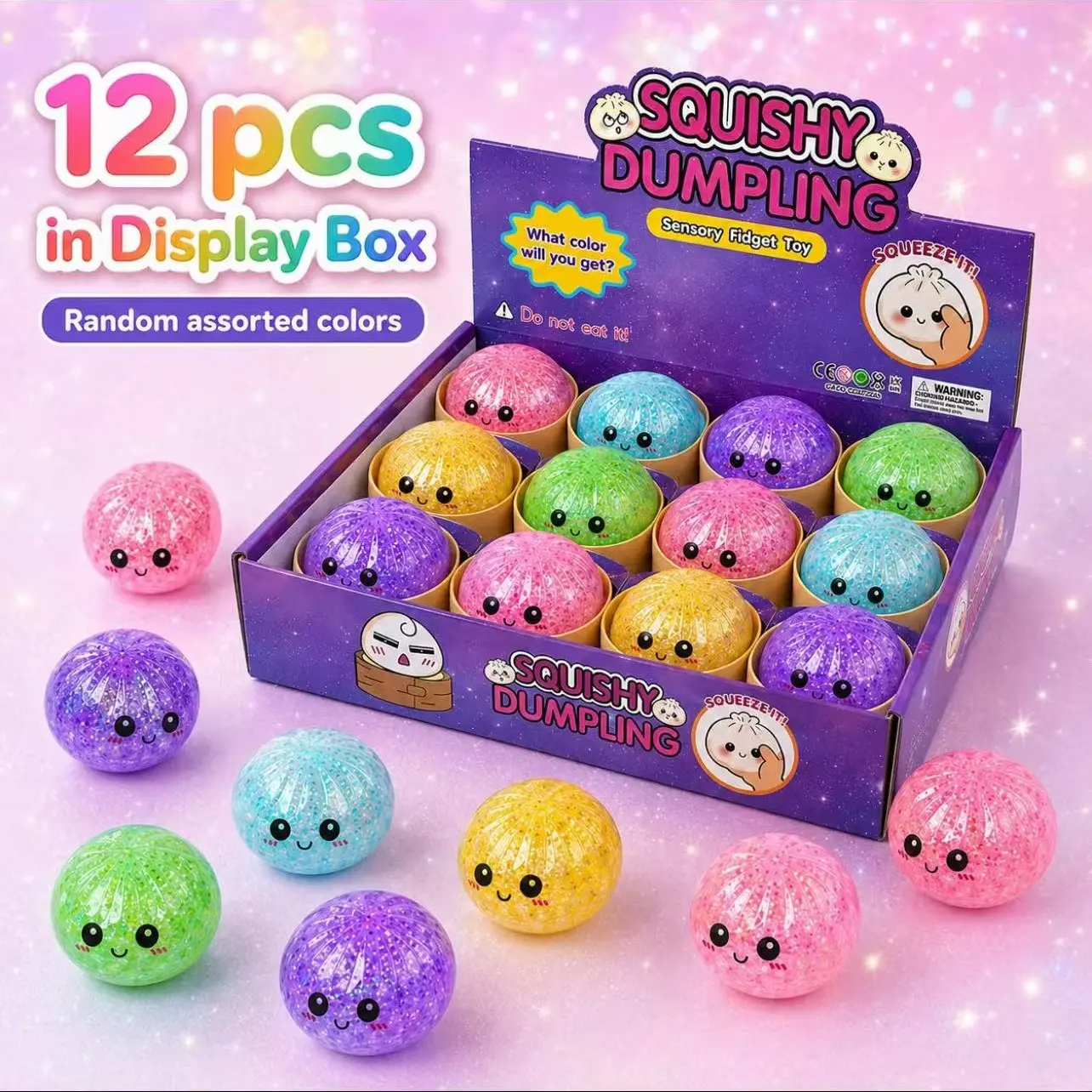 12-Piece Stress Relief Toy Set, Cartoon Smile Dumplings, Soft Q-Elastic Squeeze Balls, Parent-Child Interactive Toys, Birthday Party Gift Box