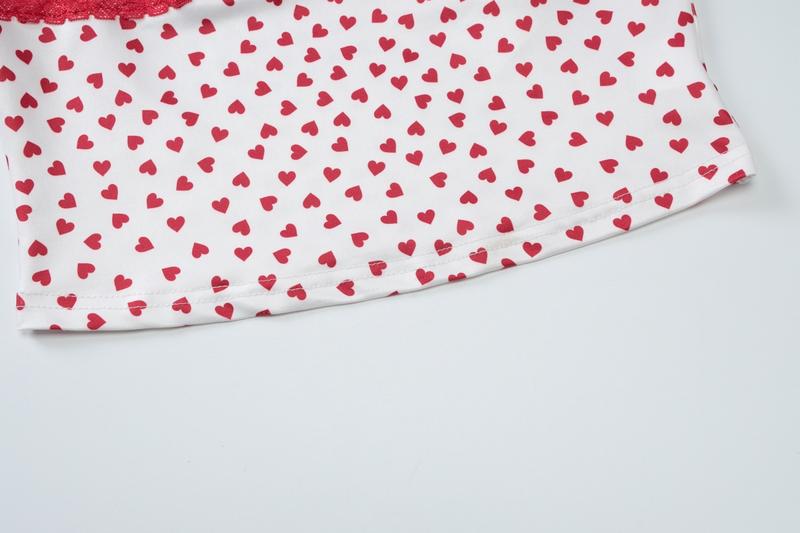 Women's Heart Print Contrast Lace Cami Top & Shorts Pyjama Set, Sexy Casual Comfy  Two-piece  Pj Set, Women's Sleepwear for Summer