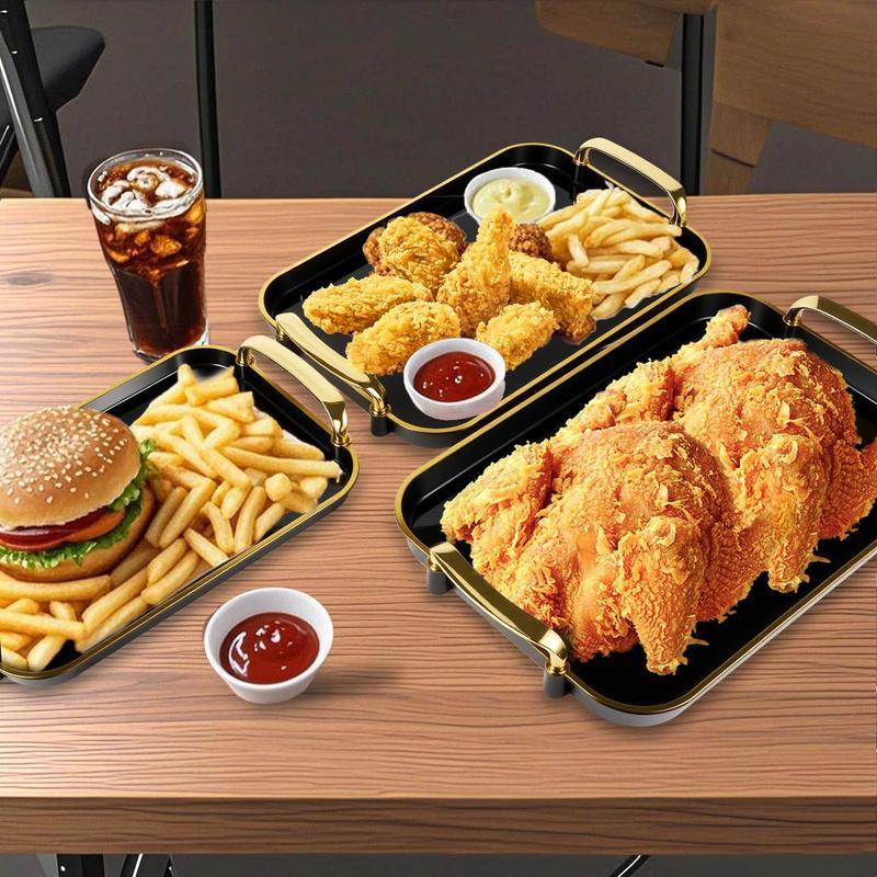 3 Pack Serving Tray with Handles, Stackable Reusable Trays for Serving Food, Plastic Serving Platters for Party, Charcuterie, Fruit, Appetizer