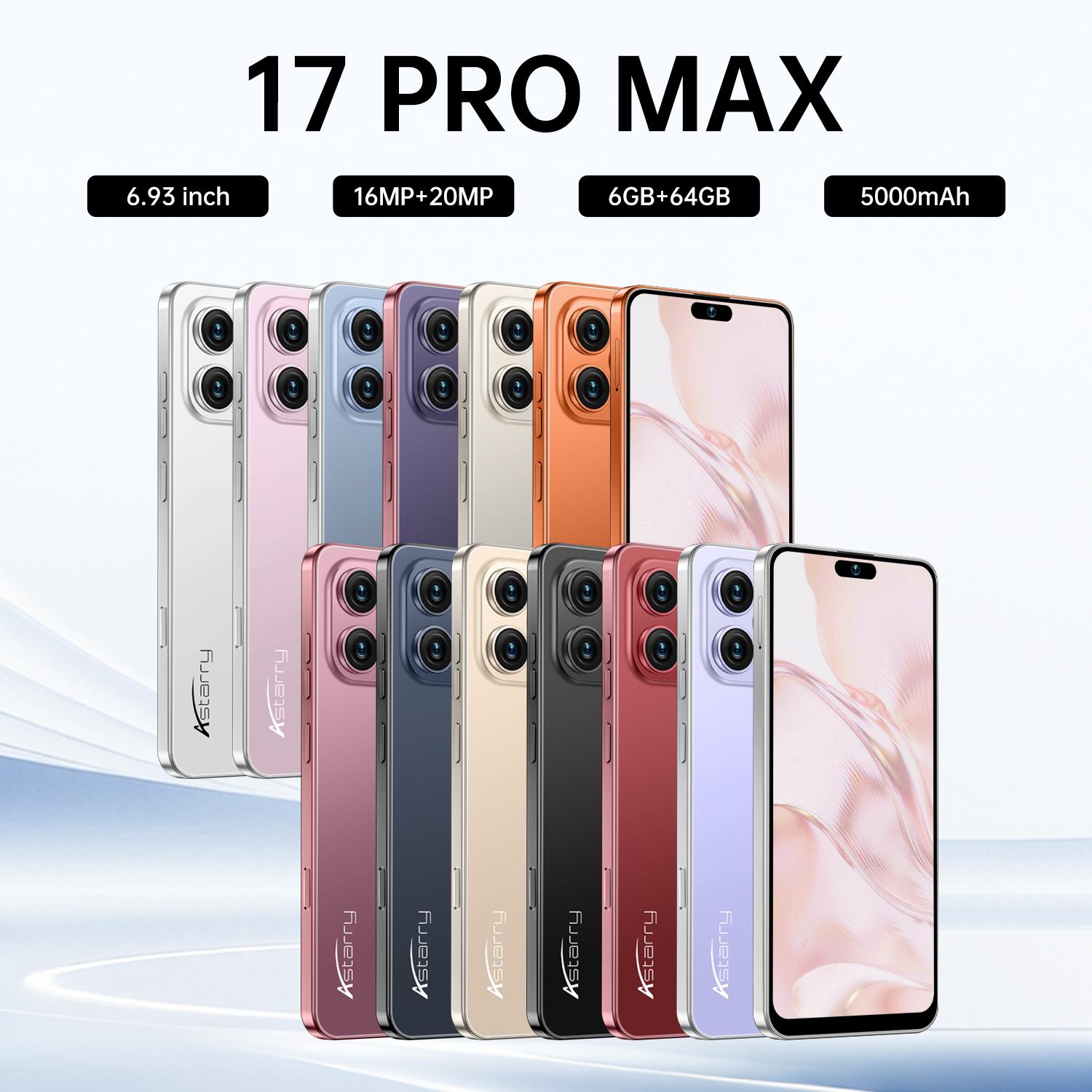 Astarry 4g Network 17 Pro Max, Android Smart Phone, 6+64GB RAM, 6.93 Inch Screen, Dual Sim, Android 12.0, Face & Fingerprint Unlock, 5000mah Battery