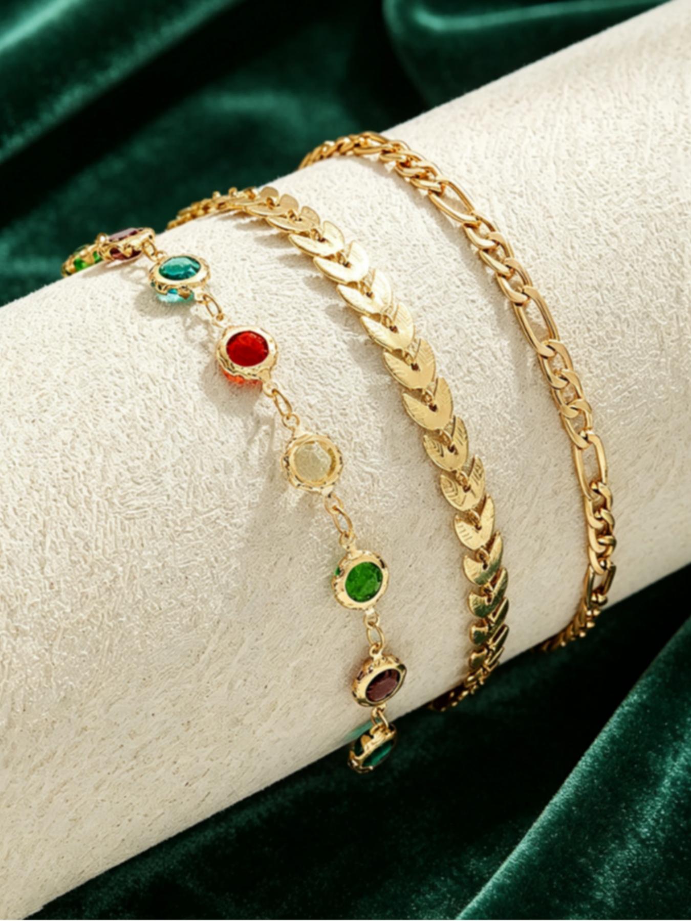 Fashion Multi-Layer Anklets Set, Handmade Adjustable Crystal Beaded Ankle Bracelet for Beach Party, Daily Wear Jewelry Gift