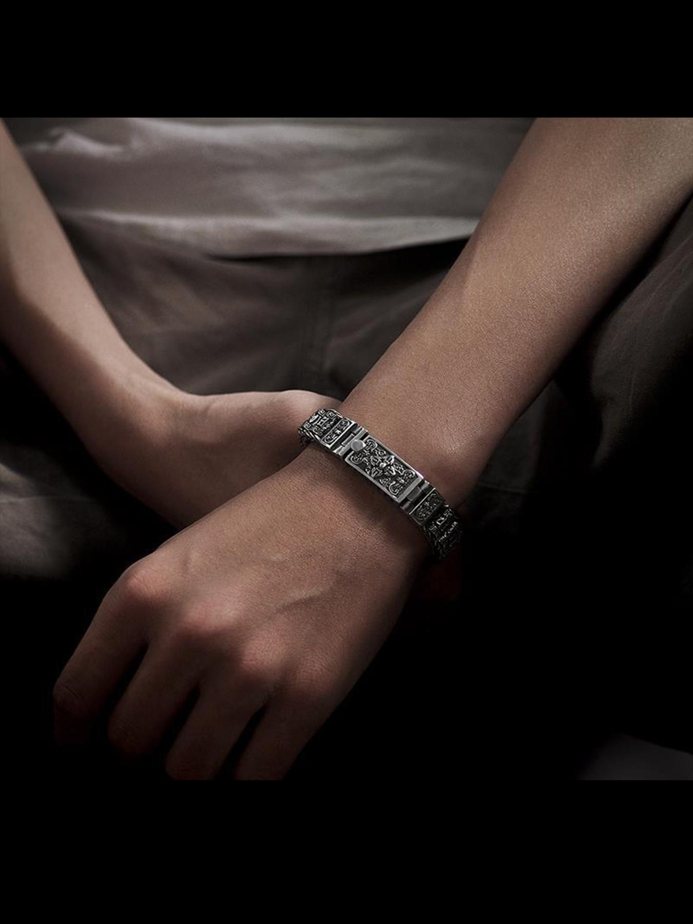 New Handmade Braided High-End Road Luck Bracelet for Men, Six-Word Mantra Lucky Bead, Vintage Jewelry Accessory