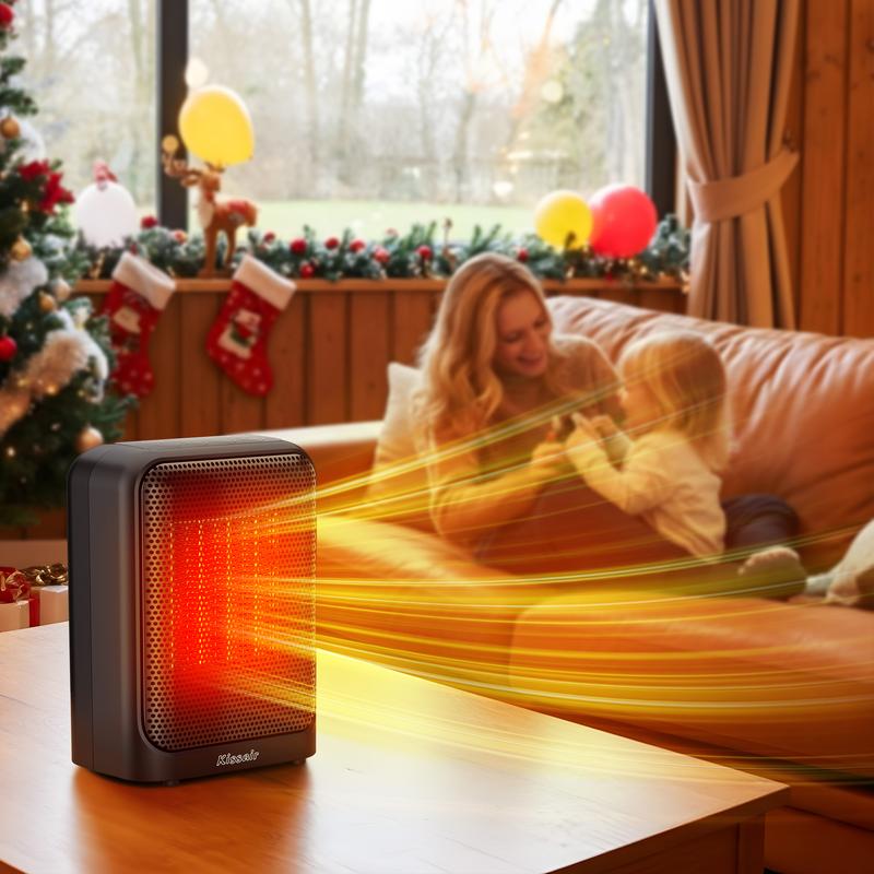 KISSAIR Ceramic Fast-Heating Space Heater: 24-Hour Timer + LED Display, Overheat & Tip-Over Protection (Safer), Quiet DC Motor, Eco/Sleep/Child Lock Modes, Precise NTC Sensor (77°F - 95°F) — For Bedrooms, Offices, Small Apartments, Bathrooms