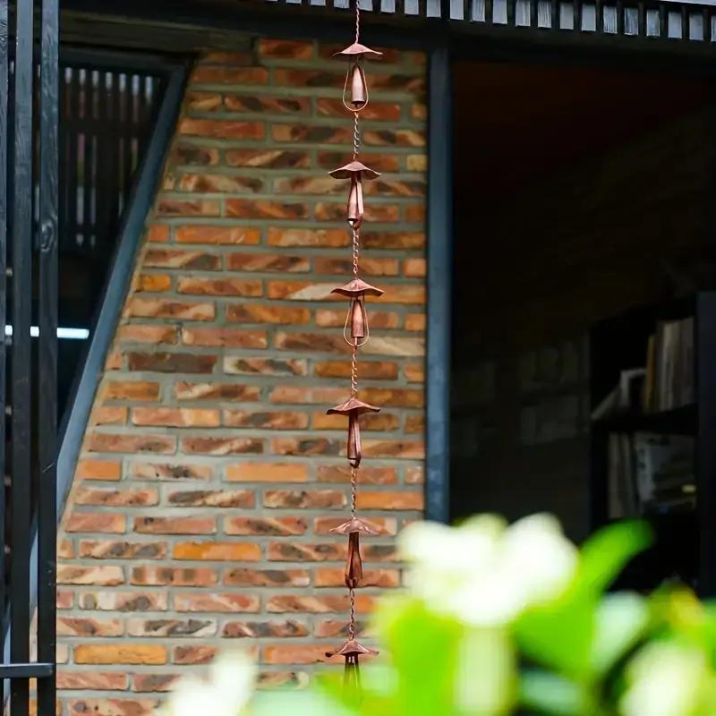 Vintage Iron Mushroom Rain Chain, Rustic Wind Chime, No Electricity, Garden & Patio Decor, Spring & Summer Outdoor Decoration, Durable