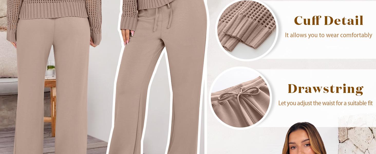 ANRABESS Womens 2 Piece Outfits Crochet Sheer Knit Sweater Top Wide Leg Pants Lounge Sets Sweatsuit 2025 Fall Travel Clothes