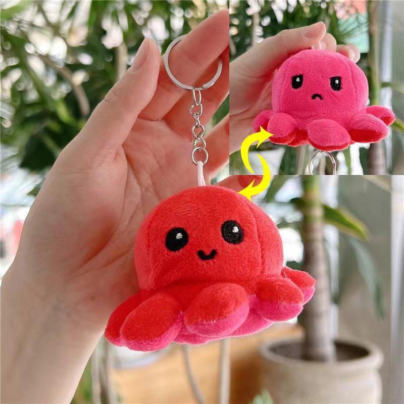 Reversible Octopus Plush Keychain Flip Octopus Doll Soft Stuffed Pendant Cute Double Sided Flip Octopus Key Ring Toy Gift