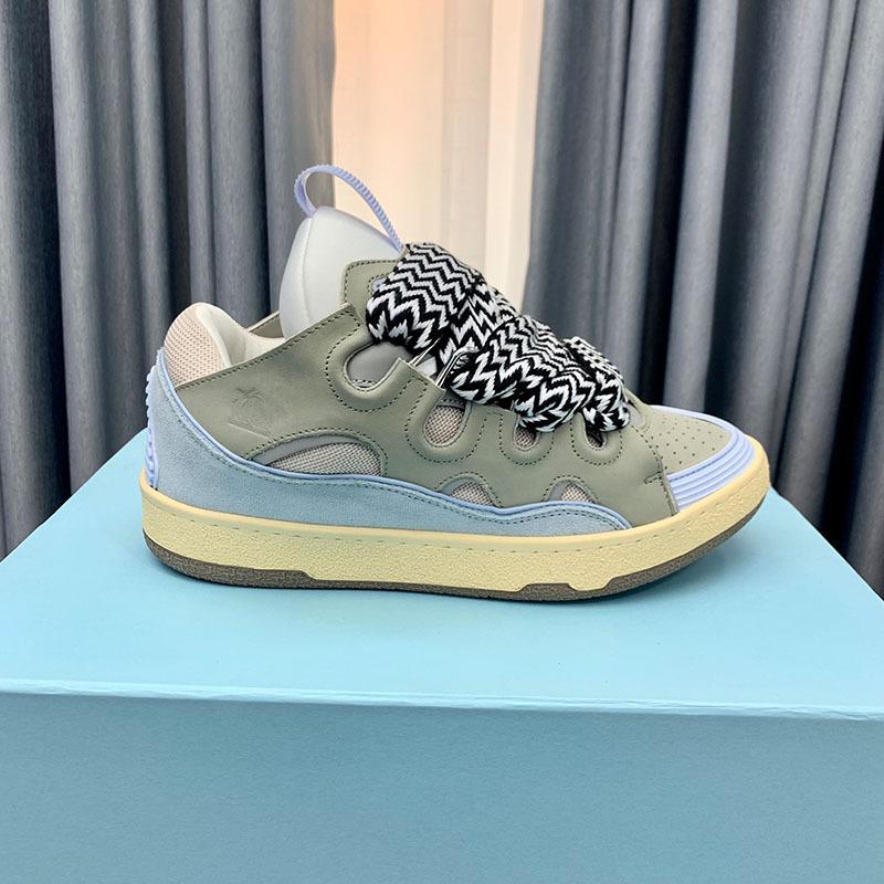 2026 ins Lanvin chunky dad shoes for men and women, leather patchwork lace-up CURB shoes, German training style trendy sports casual sneakers