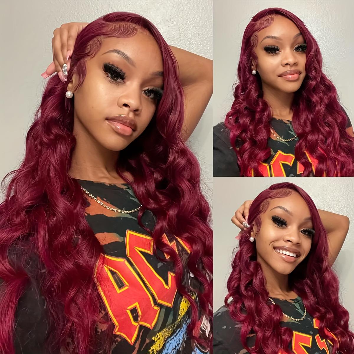 Bling Hair 99j Red Color Body Wave 13x4 Lace Front Real Hair Wig 180% Density Pre Plucked Baby Hair Real Hair Lace Closure Wig Lace Frontal Wig 100% Real Hair