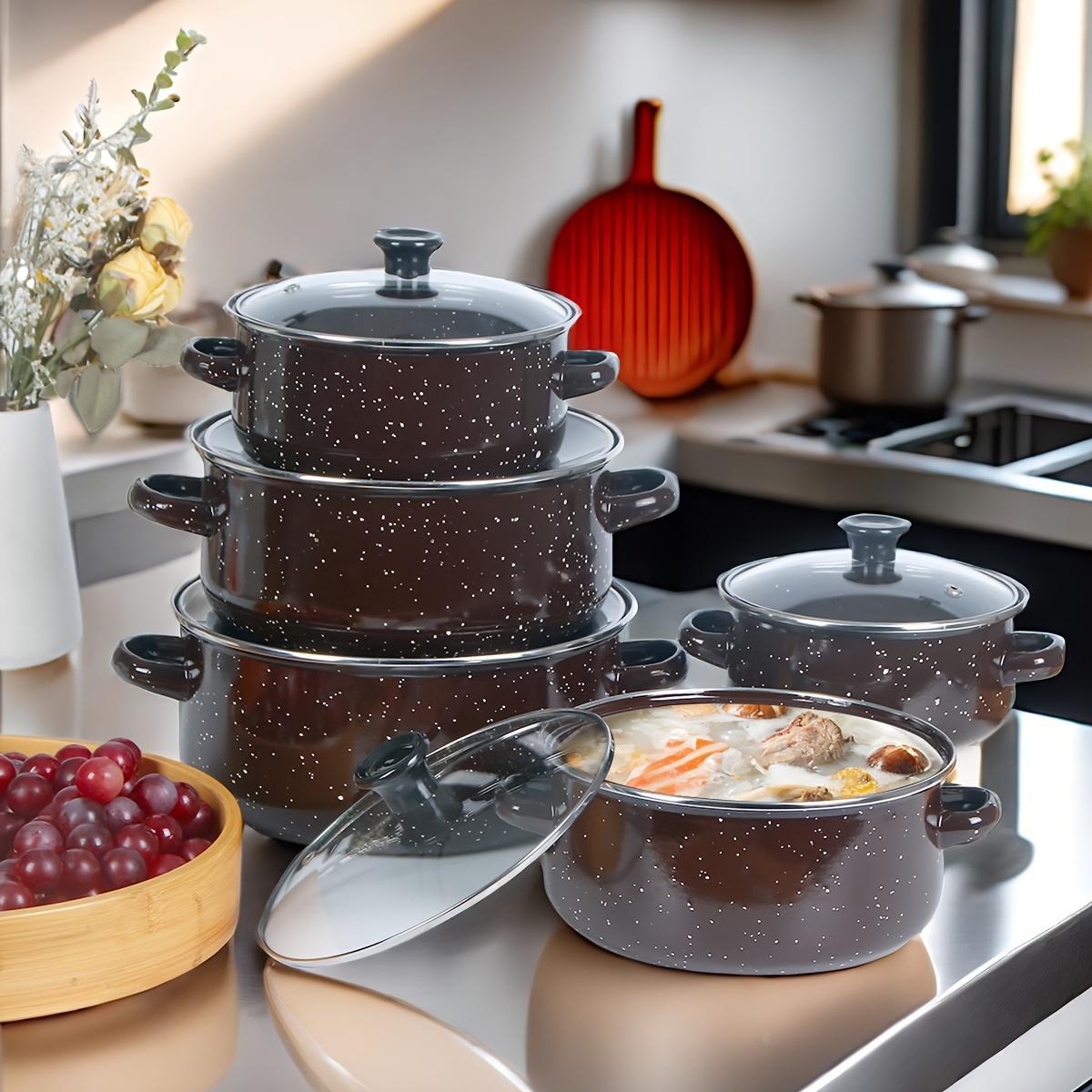 3pcs/5pcs multi-functional enamel set pot light and thin, soup pot cooking pot stew pot, open flame electric stove gas universal, restaurant kitchen home daily kitchen utensils and pots, outdoor camping, holiday gifts