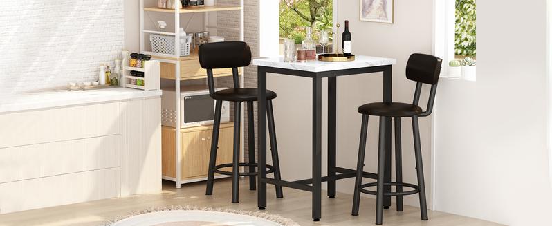 Lamerge Dining Table Set for 2, 24" Square Kitchen Table and Chairs Set with MDF Tabletop & 2 PU Leather Chairs, Bar Table Pub Table Set for Small Space Bar Kitchen Living Room Apartment
