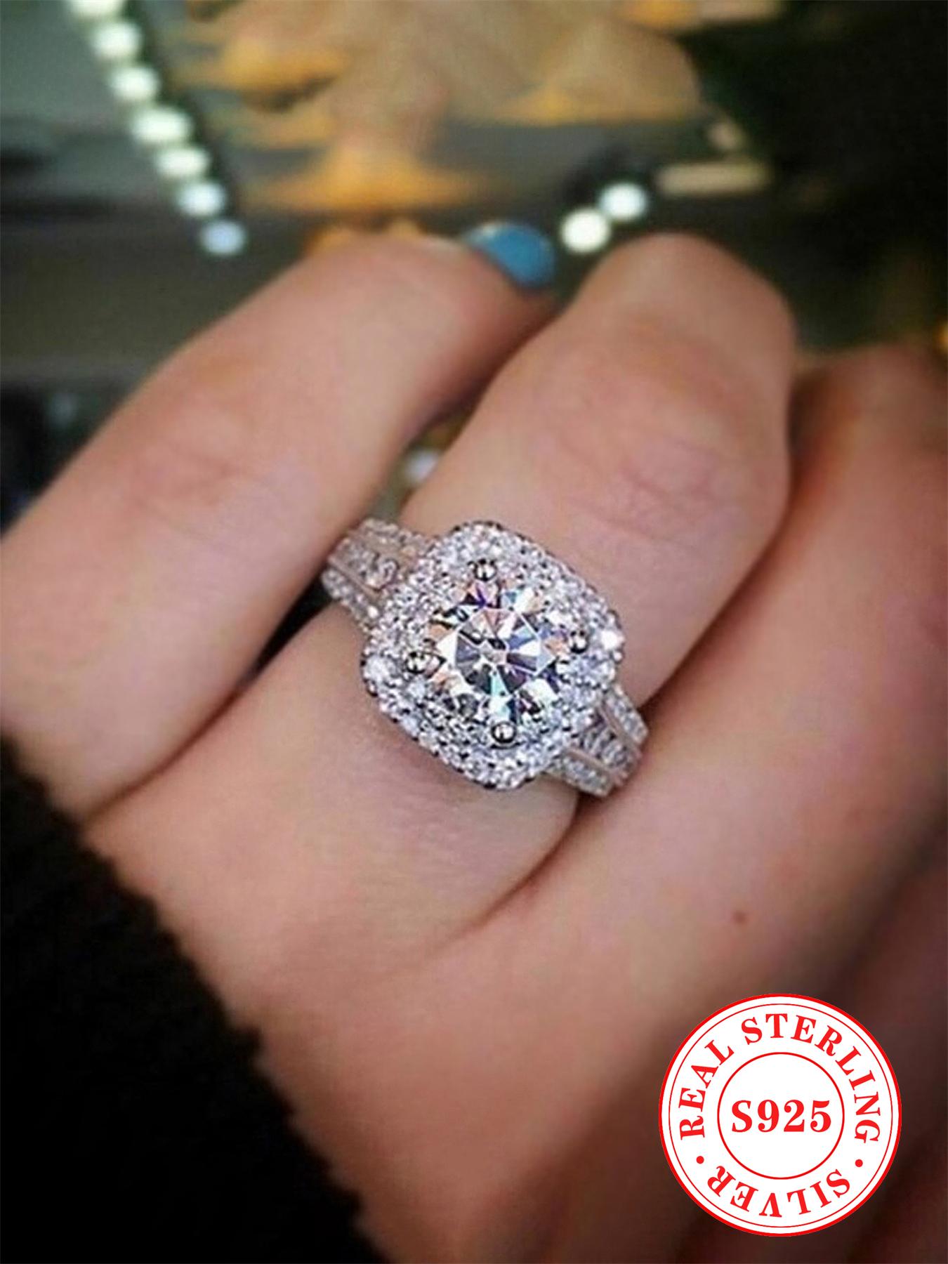 S925 Sterling Silver Fashion Elegant Artificial Diamond Ring, Luxury Jewelry for Women, Trendy All-match & Exquisite Jewelry for Birthday Gift, Artificial Zircon Rings