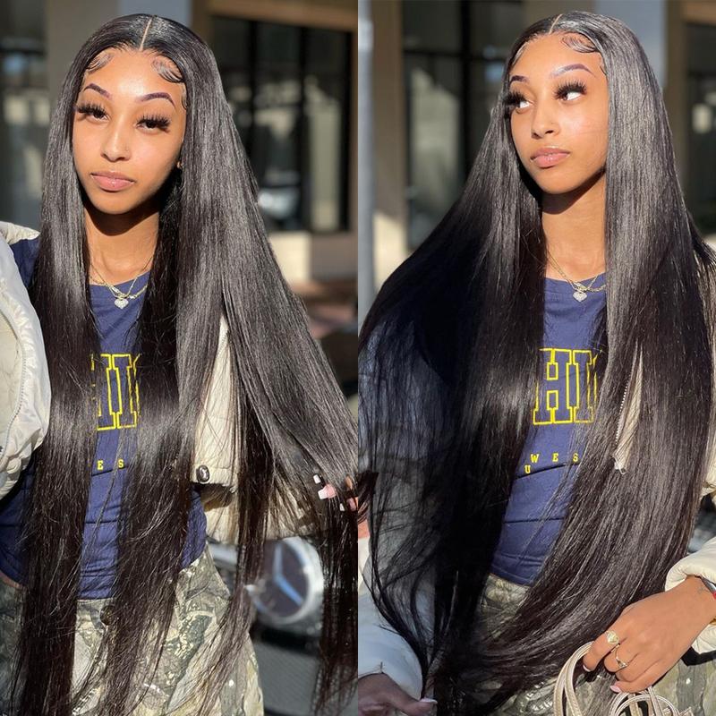 Bling Hair 13x6 Lace Frontal Wigs Real Hair Transparent Straight 13x4 Lace Frontal 180% Density Natural Color For Women
