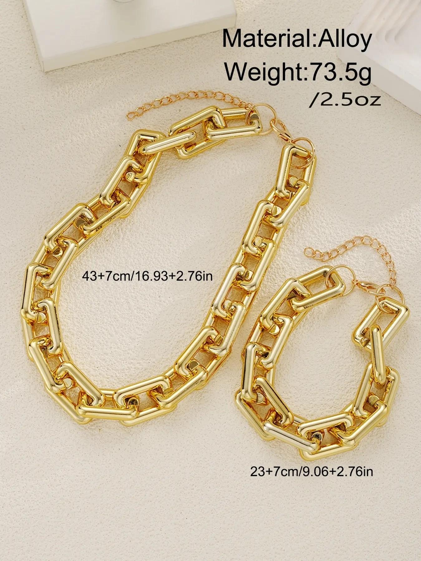 Luxury Oversized Cuban Link Chain Jewelry Set for Women, Thick Gold Plated Statement Necklace & Bracelet, Bold Streetwear Hip Hop Style, High Shine Chunky Chain Accessories for Party Club Daily Outfit, Trendy Fashion Gift for Her