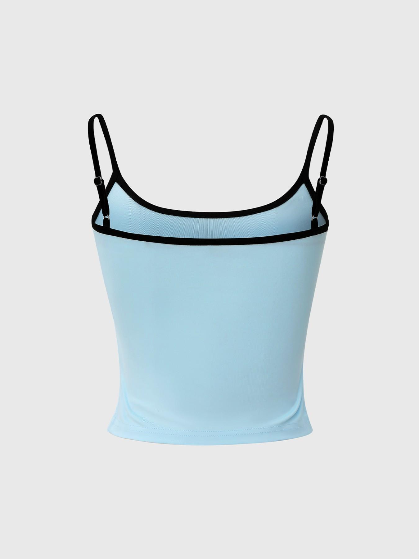 Women's Light Blue Black Trim Color Block Square Neck Crop Cami Top, Y2K Aesthetic 4-Way Stretch Ultra Soft Workout Tank, Casual Quick Dry Camisole, Perfect for Yoga, Training, Daily Wear #springsaledeals2026 #summeroutfits #tiktokshopmademebuyit