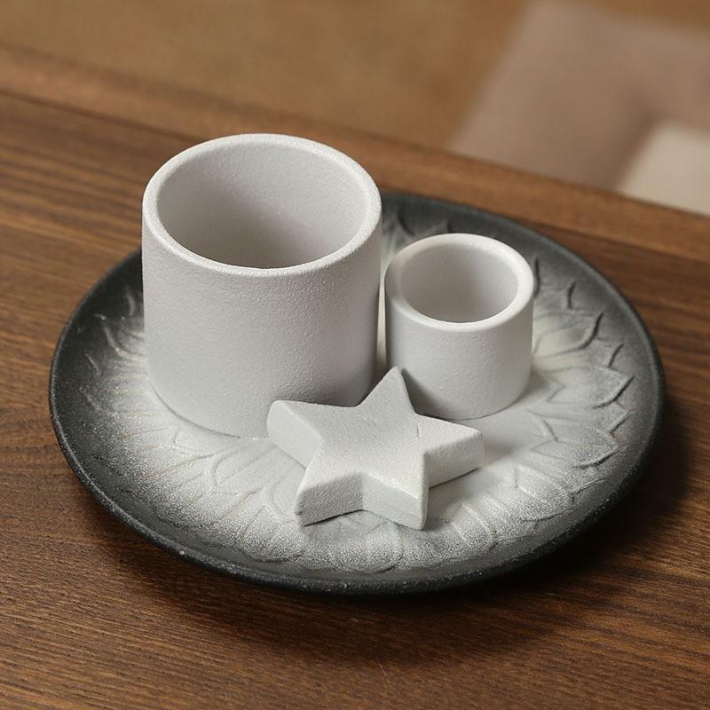 Morandi Color Ceramic Candle Holder, Nordic Style Home Atmosphere Decor, Mint Reed Diffuser, Solid Wood Tray, Home Ornament