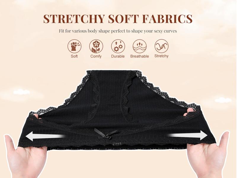 LEVAO 4/6 Pack Women Cotton Underwear Ladies Briefs with Breathable Lace Comfortable Low Waist Panties