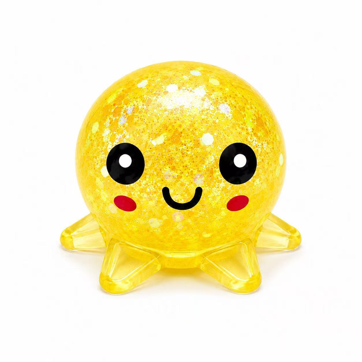 Clear Glitter Octopus Squeeze Toy, Glitter Squishy, Glittery Squishies, Squishy Fun, TPR Maltose Filled Stress Ball, 4 Colors Available Anxiety Relief Fidget Toy for Adults Kids