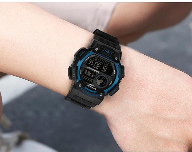 Sanda Fashion Waterproof Digital Watch for Youth, Dual Time, Stopwatch, Alarm, Luminous, Week Date, 12/24h, Casual Style, All Seasons