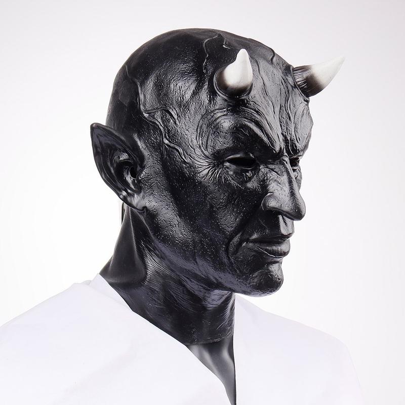 Evil Devil Mask with Horns Design, Horror Demon Halloween Latex Helmet, Create Spooky Atmosphere for Halloween Cosplay & Horror Theme Parties, Perfect Costume Accessory