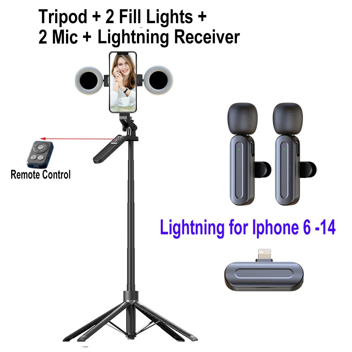 5-In-1 Vlog Shooting Kit, 70-Inch Selfie Stick/tripod, Wireless Dual Lavalier Mic, Lightbox, Remote, Tiktok Creator Essential Set