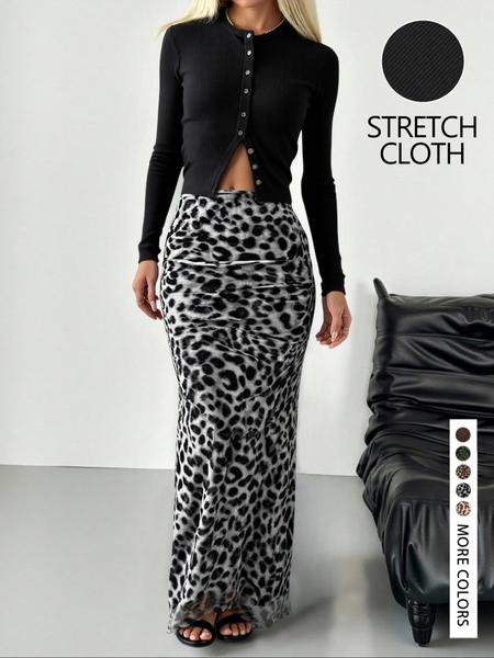 Women's Stylish Solid Color Knitted Cardigan and Leopard Print Skirt Set, Trendy Outfit for Fashionable Ladies, Perfect for Casual Wear, Chic Clothes