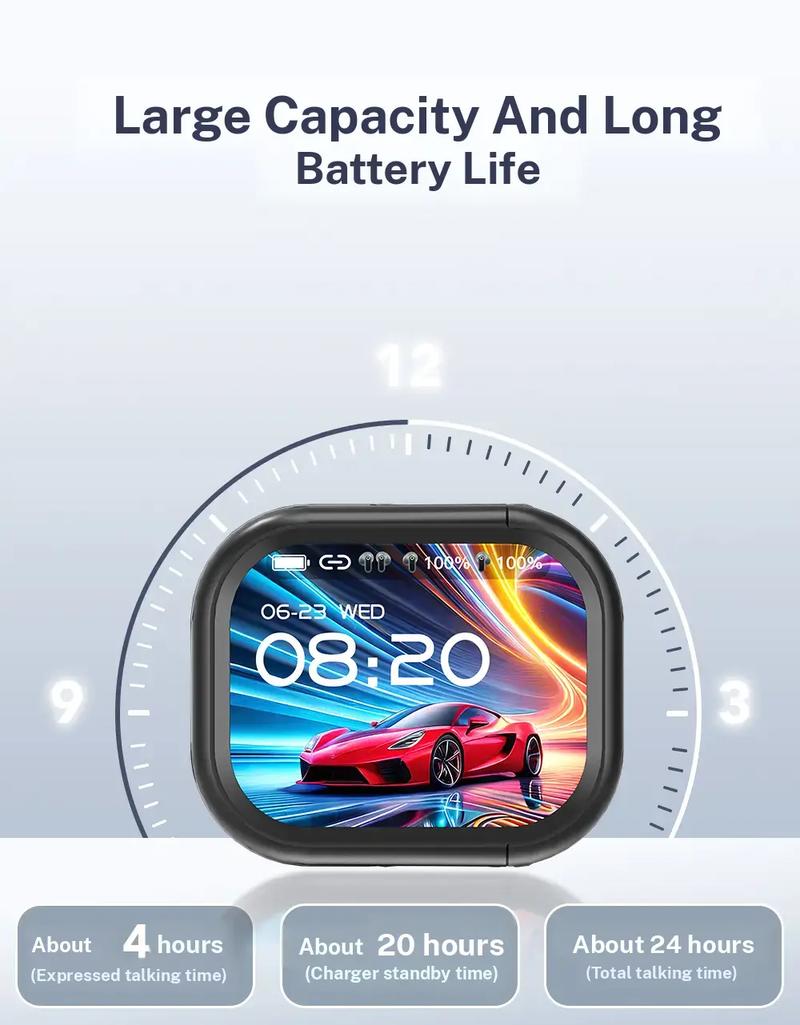 hTC NE20 True Wireless Bluetooth 6.0 Earbuds with LCD Screen for Gaming Bluetooth Earphones, Touch Control Headphones In Ear Earbuds for Gaming and Business