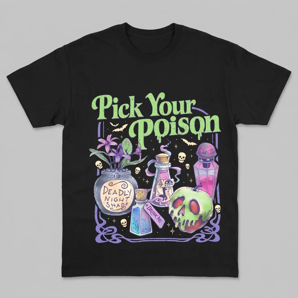 Pick Your Poison Vintage  Colors Shirt, Princess Halloween TShirt, Kuzco Poison Apple Tee, Spooky Season, Villain Spooky Gift, Trendy Halloween Apparel
