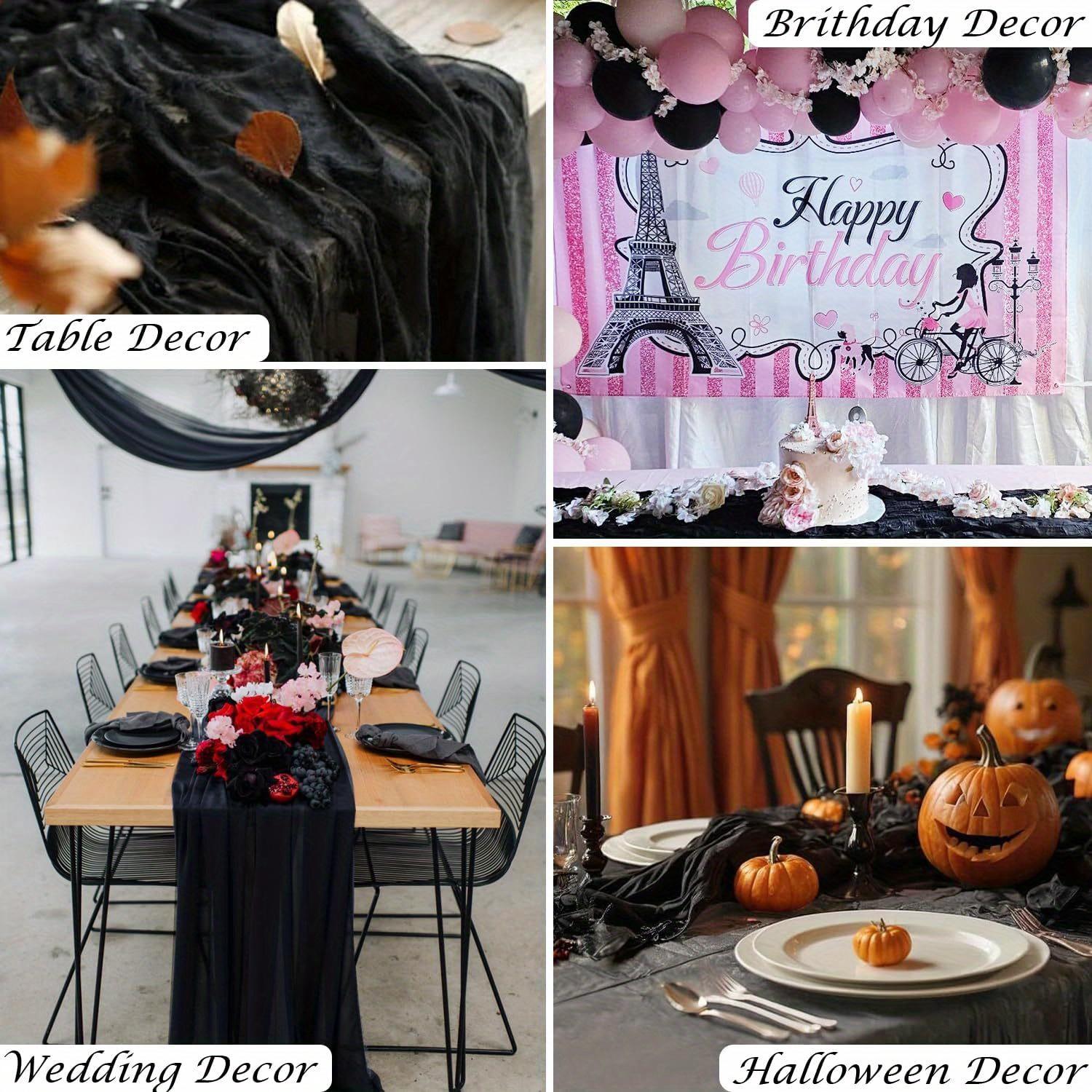 2 out of 4 black rectangular table runners, various sizes, cheesecloth tablecloths, ideal for decorating cake tables at weddings, bridal showers, baby showers, birthday parties or festive gatherings