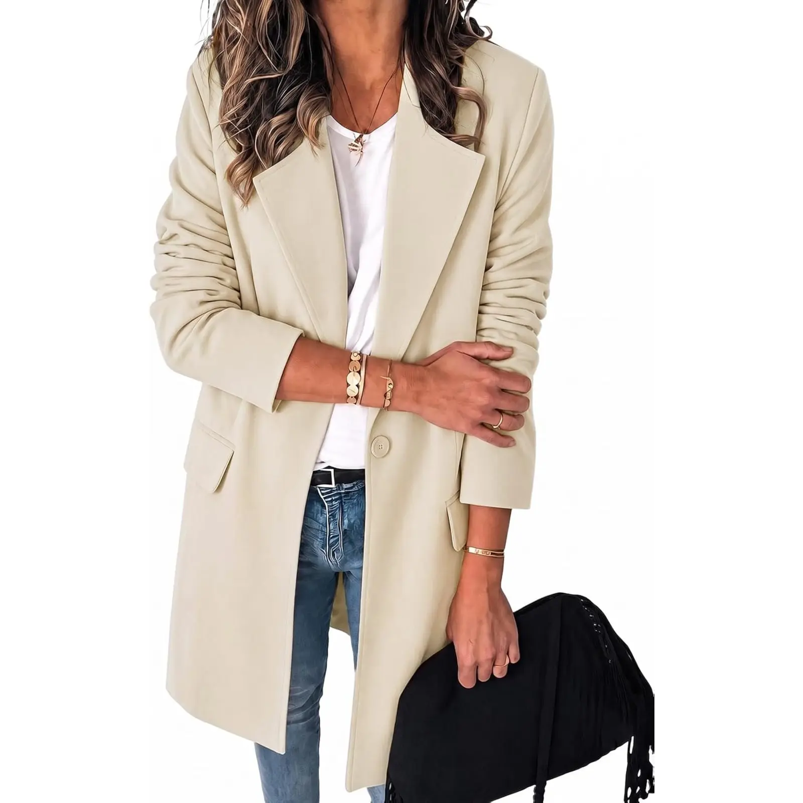 Cicy Bell Women's Long Blazers Business Casual Open Front Lapel Suit Jacket