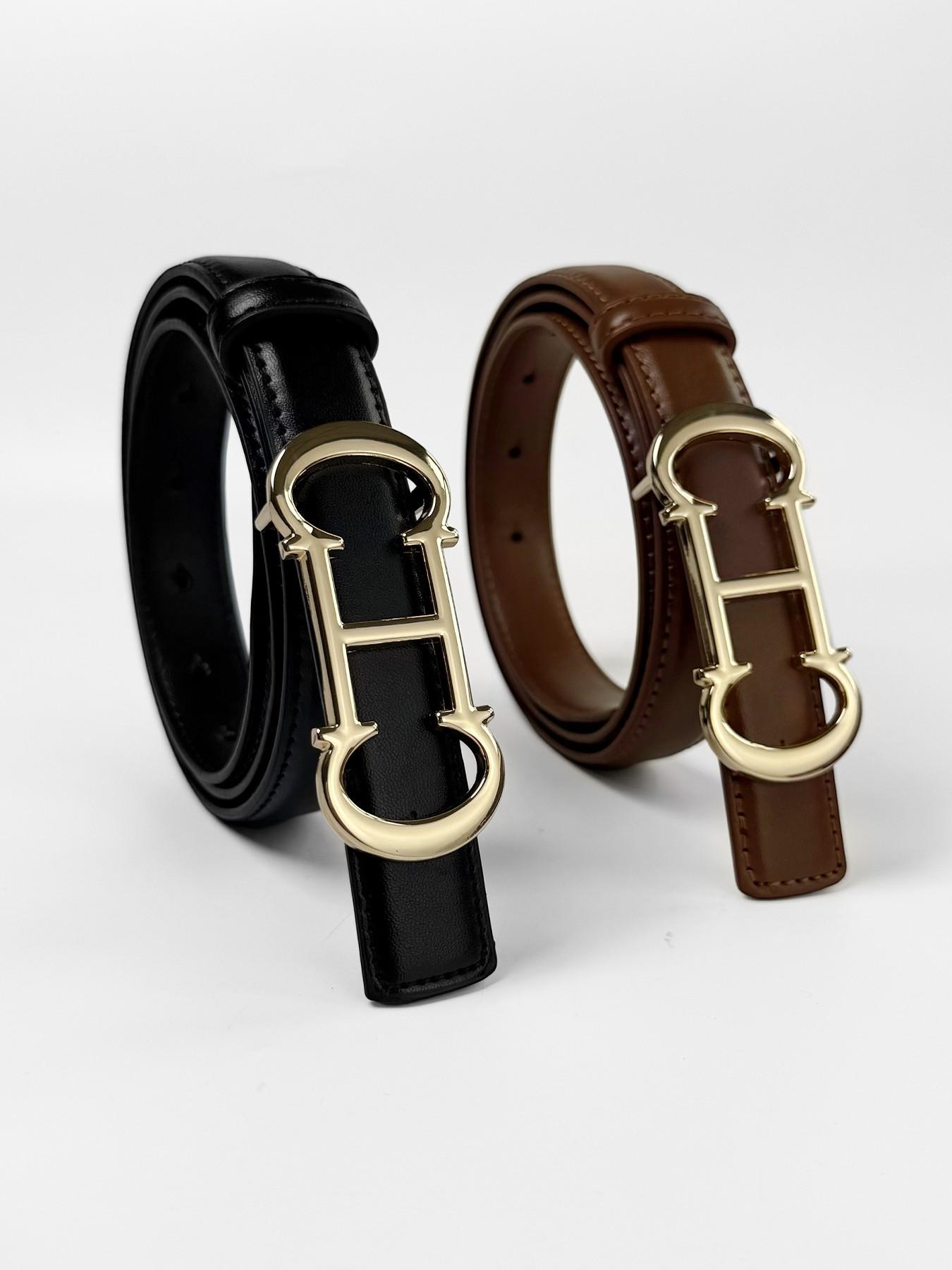 Women's Square Buckle Slim Waist Belt, Classic PU Leather Plain Retro Decorative Simple Casual Jeans Belt, All Seasons