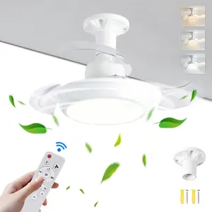 LED Ceiling Fan Light, Sochet Fan Light,Invisible Fan Light, Full Copper Motor, Dual Color Temperature, Dimmable, 3 Speeds, Timer, Memory Function, 33w, E26/27 Base，Suitable for bedrooms, children's rooms, study rooms, kitchens, garages