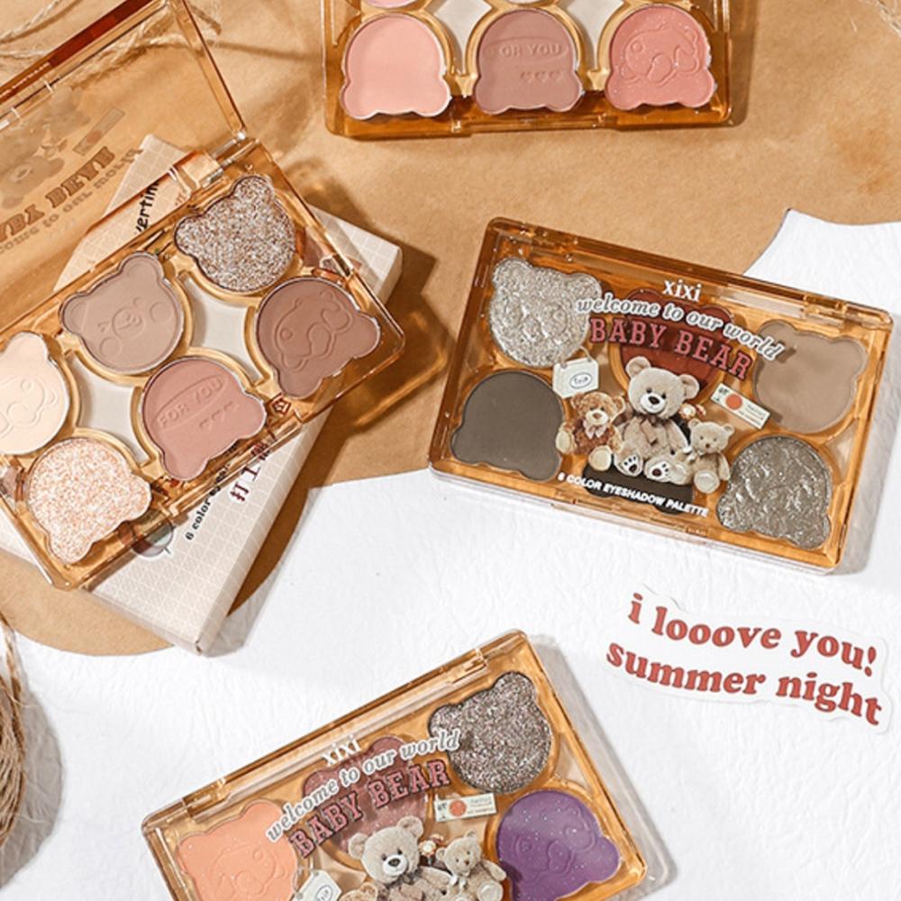 Bear Design 6 Color Eyeshadow Palette, 1 Count Matte & Glitter Eye Shadows Palette, Long Lasting Shimmering Eye Shadow Makeup Powder, Colorful Eye Makeup Products, Shimmer Sparkle Palette