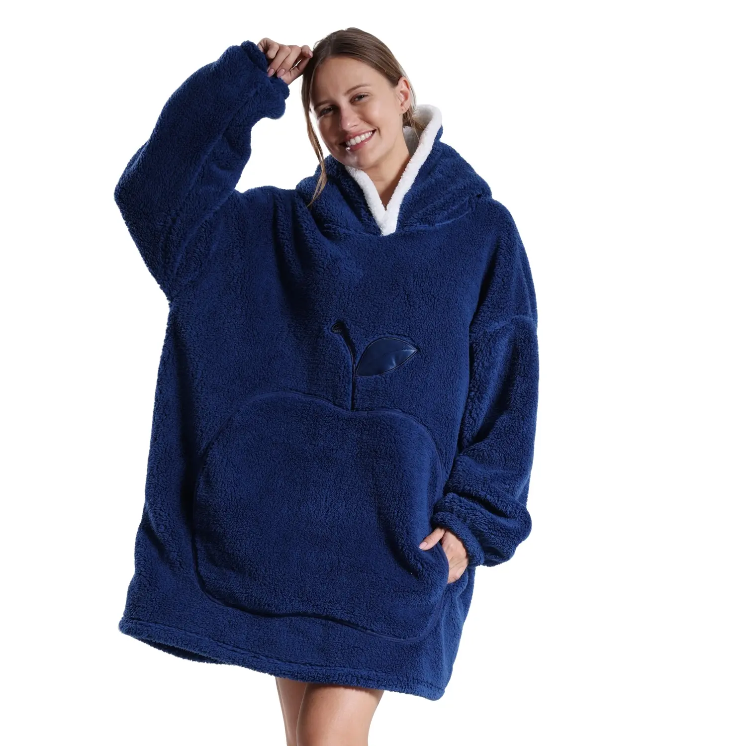 Wearable Blanket Oversized Apple Pocket Plush Coat, Warm Homeewear Lazy Blanket Unisex, Hand Wash, Indoor & Outdoor Use, Christmas Gift, Cozy Hooded Blanket, Blanket Gifts