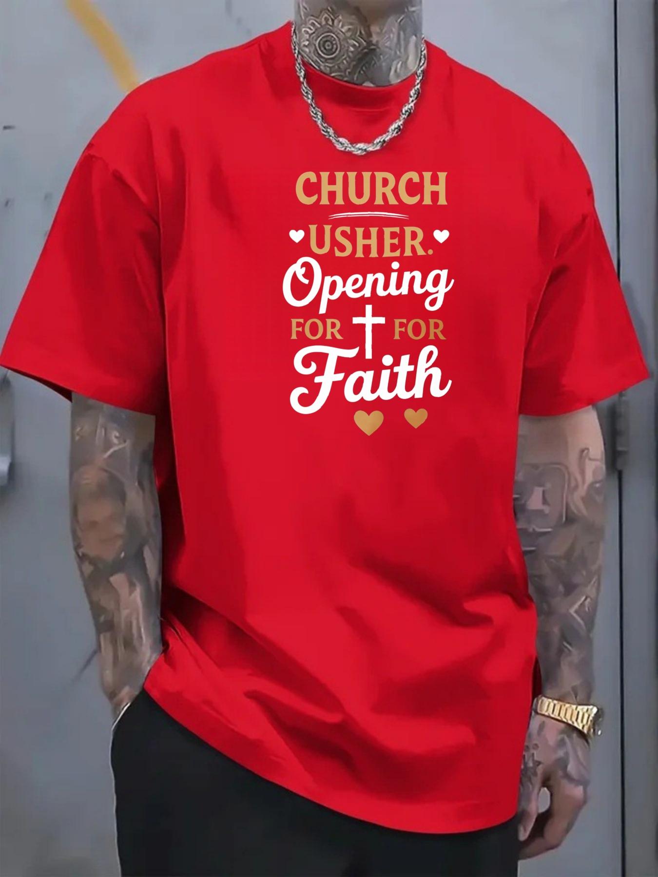 Men's T-shirt, Church Deacon, featuring printed patterns of the cross and heart that embody faith, suitable for church activities, religious gatherings and daily wear