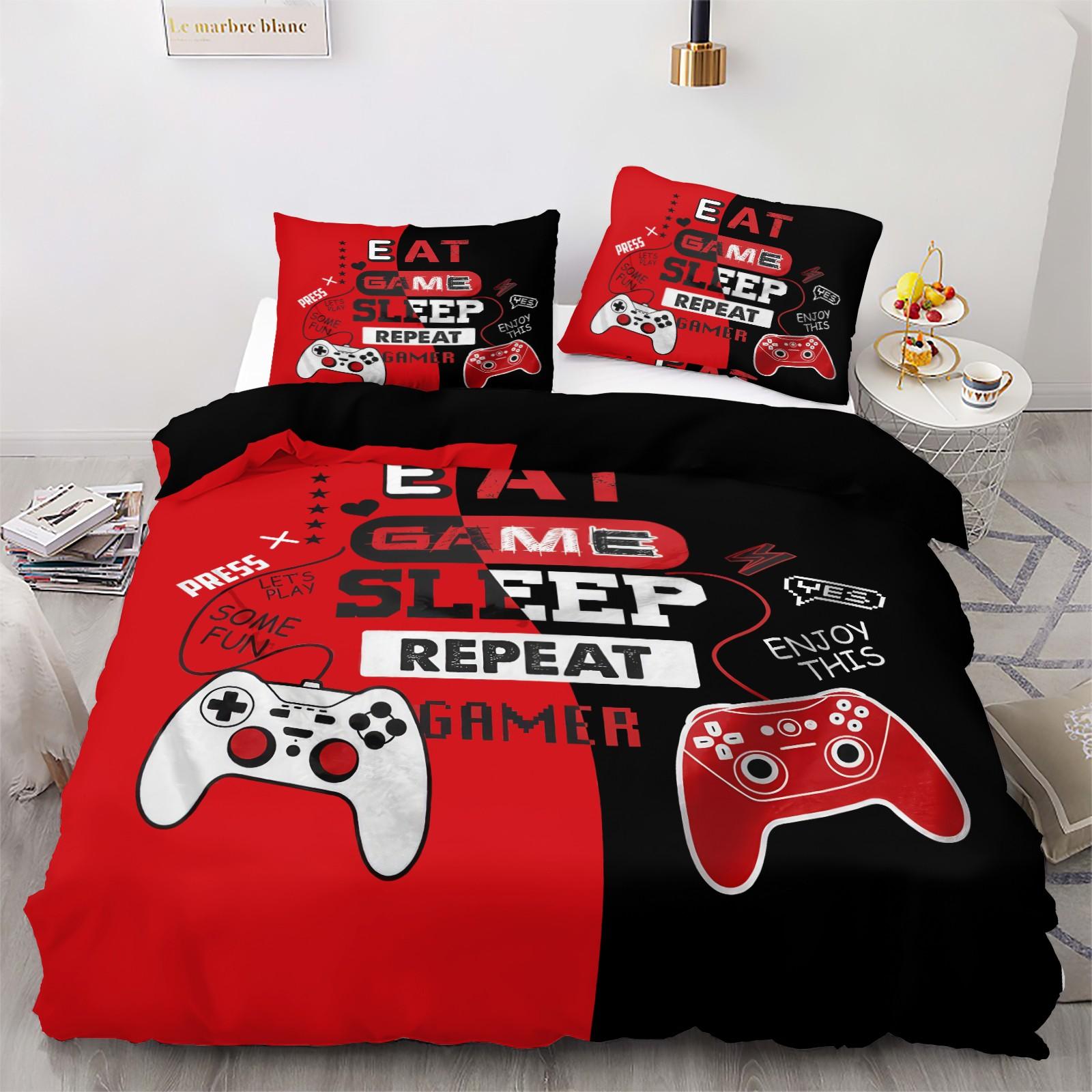 3-Piece Game Controller Print Bedding Set, Soft Breathable Fabric, All-Season Use, Includes 1 Fitted Sheet + 2 Pillowcases