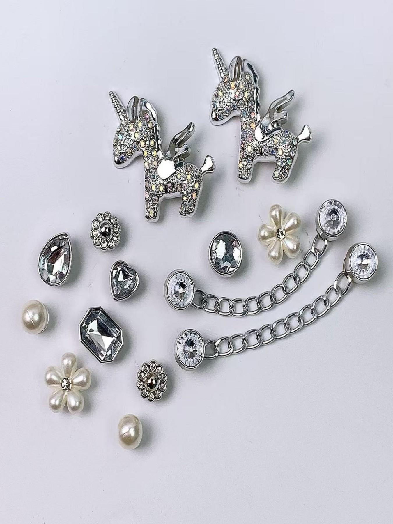 New 14pcs Hole Shoe Decoration Accessories Chain Small Horse Set, Detachable Hole Shoes Parts for Decorations, Birthday Party Gift