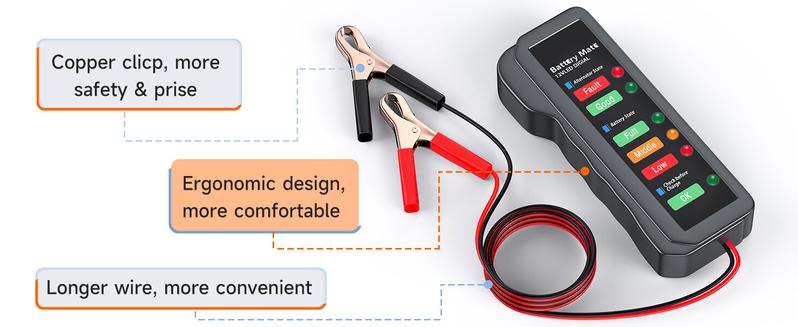 BM310 12V Car Digital Alternator Battery Tester Batteries Detector with 6 LED Lights Display for Car Automotive Motorcycle, Battery Health Analyzer, Car Battery Tester Scan Tool