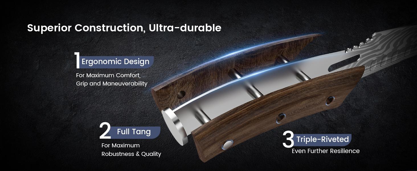【TikTokShopJumpstart】SYOKAMI Stainless Steel Butcher Knife, 10.5 Inch High Carbon Japanese Style Carving Knife with Wood Full Tang Wooden Handle, Damascus Pattern Cooking Knives, Razor Sharp Breaking Kitchenware with Gift Box Ideal for Valentine's Day