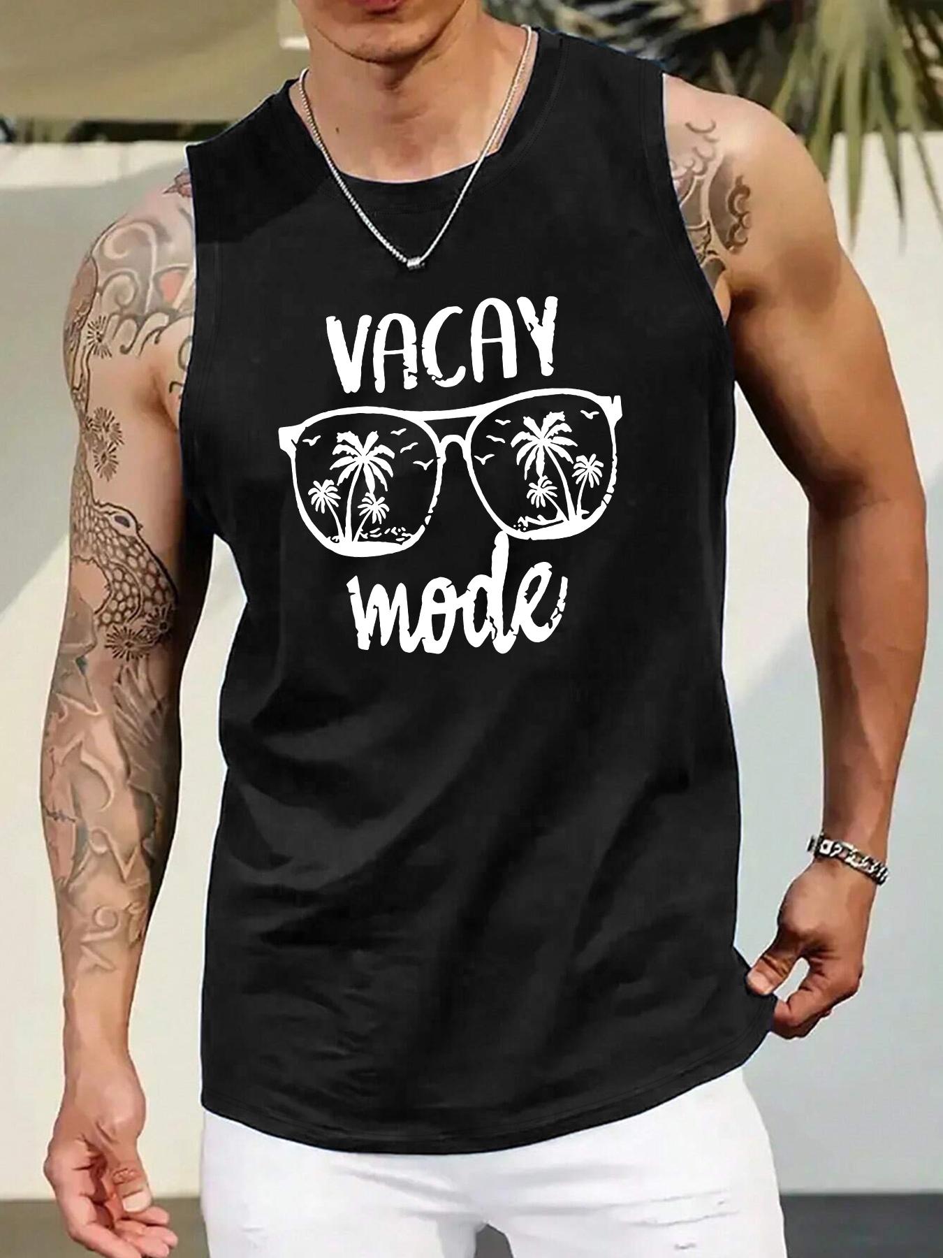 Men's Regular Fit Palm Tree Print Tank Top, Casual Comfy Sleeveless Top for Summer, Fashion Men's Clothes for Beach Vacation, Menswear, Sleeveless Tank Tops