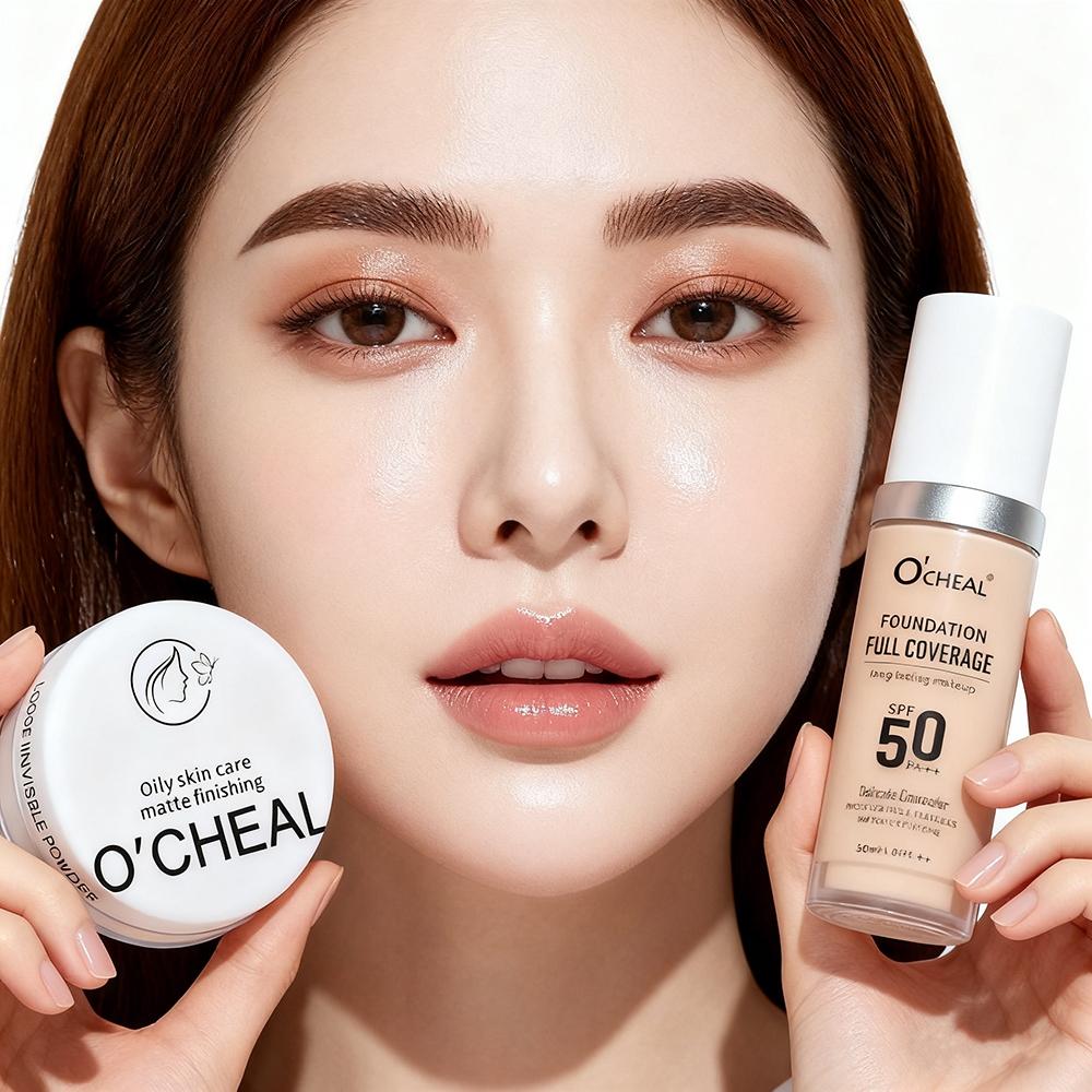 10 Piece Romantic Makeup Set, All-in-One Makeup Bag, Foundation, Setting Powder, Multifunctional Blush, Lip Gloss, Lash Primer, Contour Stick & Sponge, Gift for Wedding Season/Gift-Giving Season