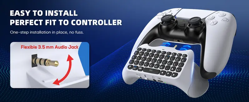 MENEEA Ergonomic Plastic Wireless Video Game Controller Full Game Keyboard for PS5 - Bluetooth 3.0 Mini Size, Built-in Speaker, 3.5MM Audio Jack, Separate Charging for Voice Chat, No Additional Software Needed, PS5 Accessories