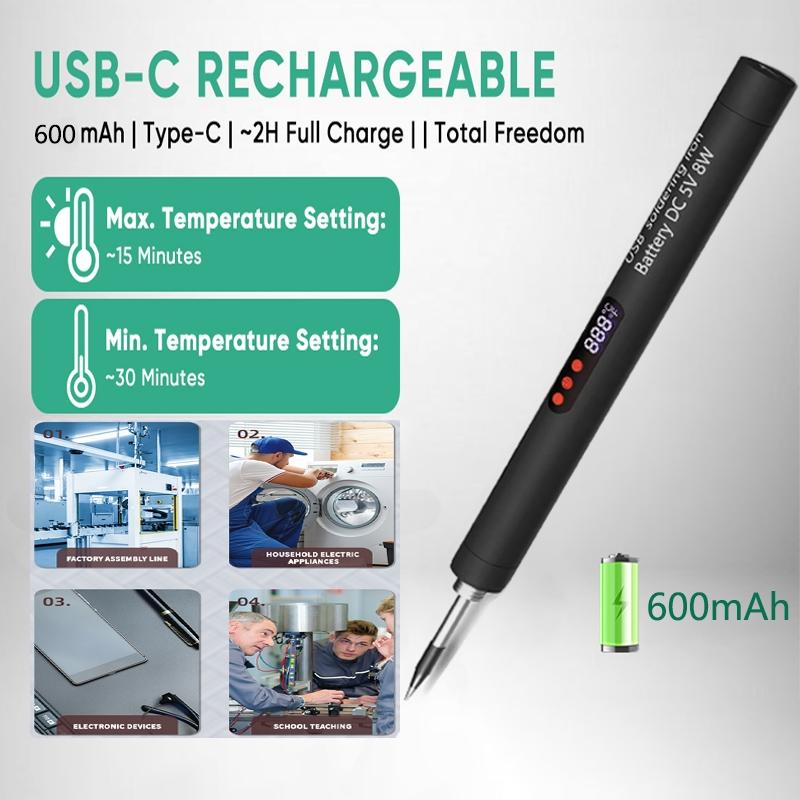 Mini Wireless Soldering Iron Set, USB Rechargeable Portable Cordless Solder Gun, LCD Display Adjustable Temperature, Home Appliance Repair DIY Tool