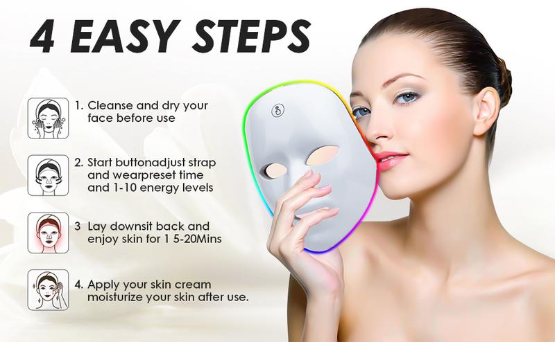 Red Light Therapy, 7 Color LED Light Face Mask, Photon Skin Rejuvenation For Daily Care, Cordless, Rechargeable, Ideal Gift For Women, Summer Gift Skincare Facial