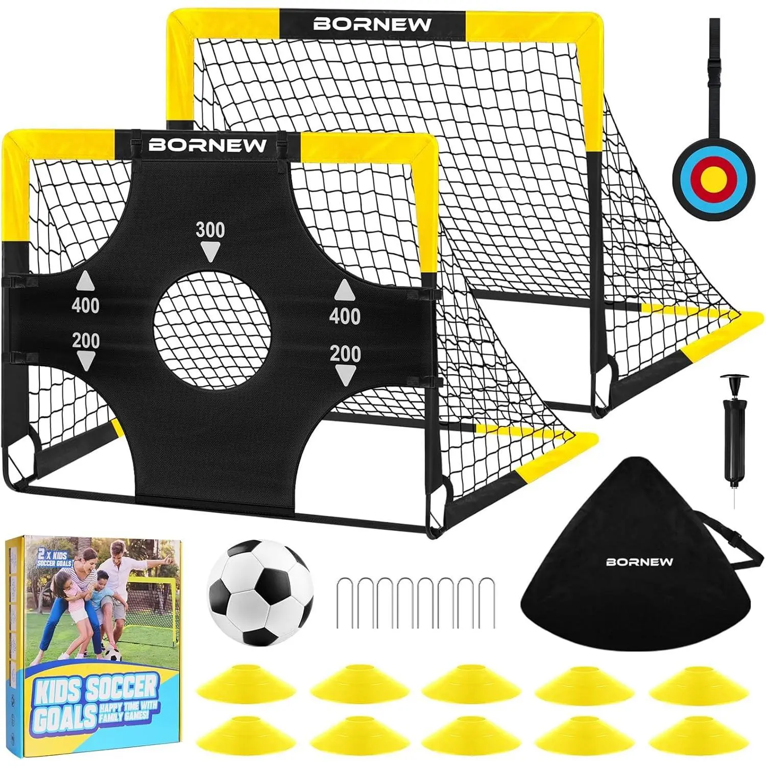 Kid Soccer Goal and Soccer Ball Targets Set - 6x4 / 4X3 ft Soccer Goal | Backyard & Indoor Portable Pop Up Soccer Net with Soccer Targets, Cones, Soccer Training Equipment for Ages 3-16 Year Gift
