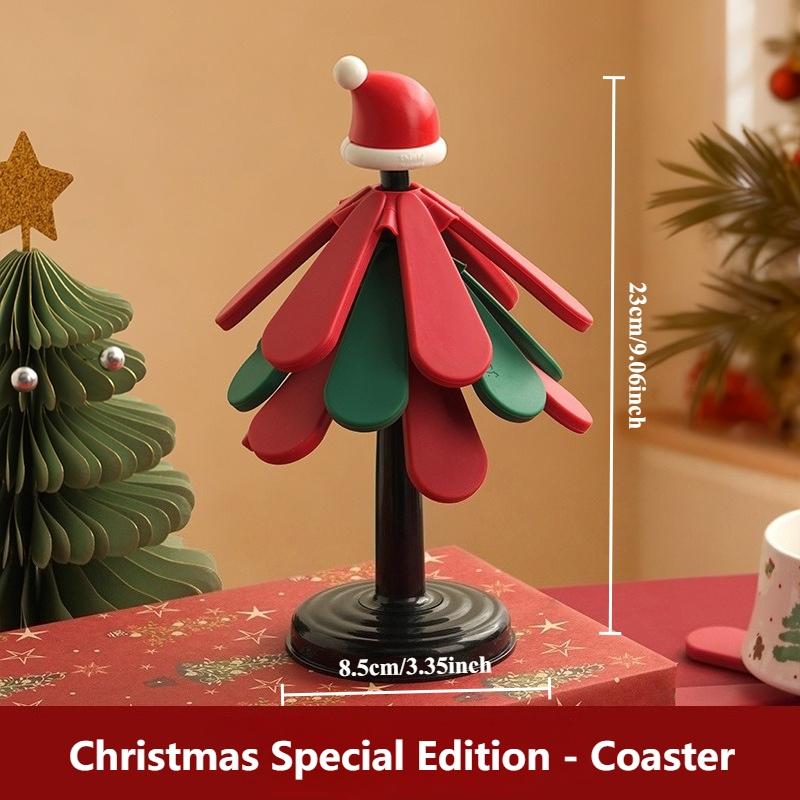 2026 Natural Tree Trivet Set - Christmas Tree Design! This heat - resistant set includes 4 walnut - wood trivets and 1 stand, stored like a Christmas tree. A foldable kitchen decor art, perfect for pots, bowls, coffee mugs, teapots and hot pots.