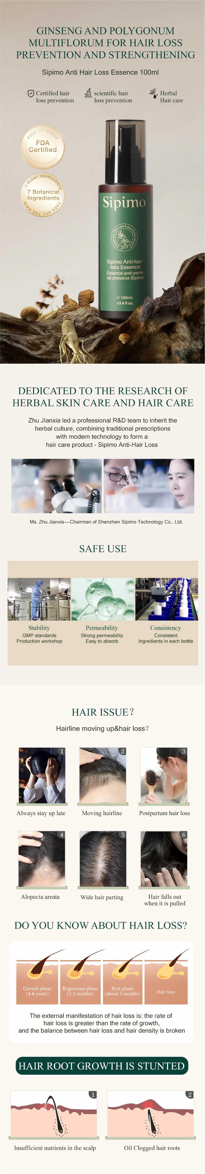 Sipimo Anti  Loss Essence Oil Promotes Healthy  Growth And Restores Dry And Damaged Care, Haircare Comfort Scalp Stimulator  Growth Oil Blend With Ginseng And Polygonum Multiflorum For Nourishing And Hydrating All Types Repair Spray