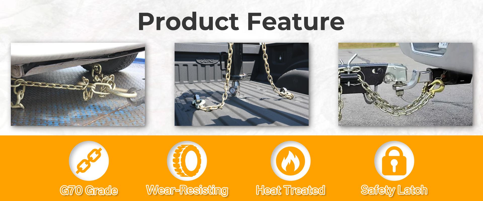 Findmall 5/16" X 2' G70 Tow Chain J-Hooks V-Chain Flatbed Truck Rollback Wrecker Carrier