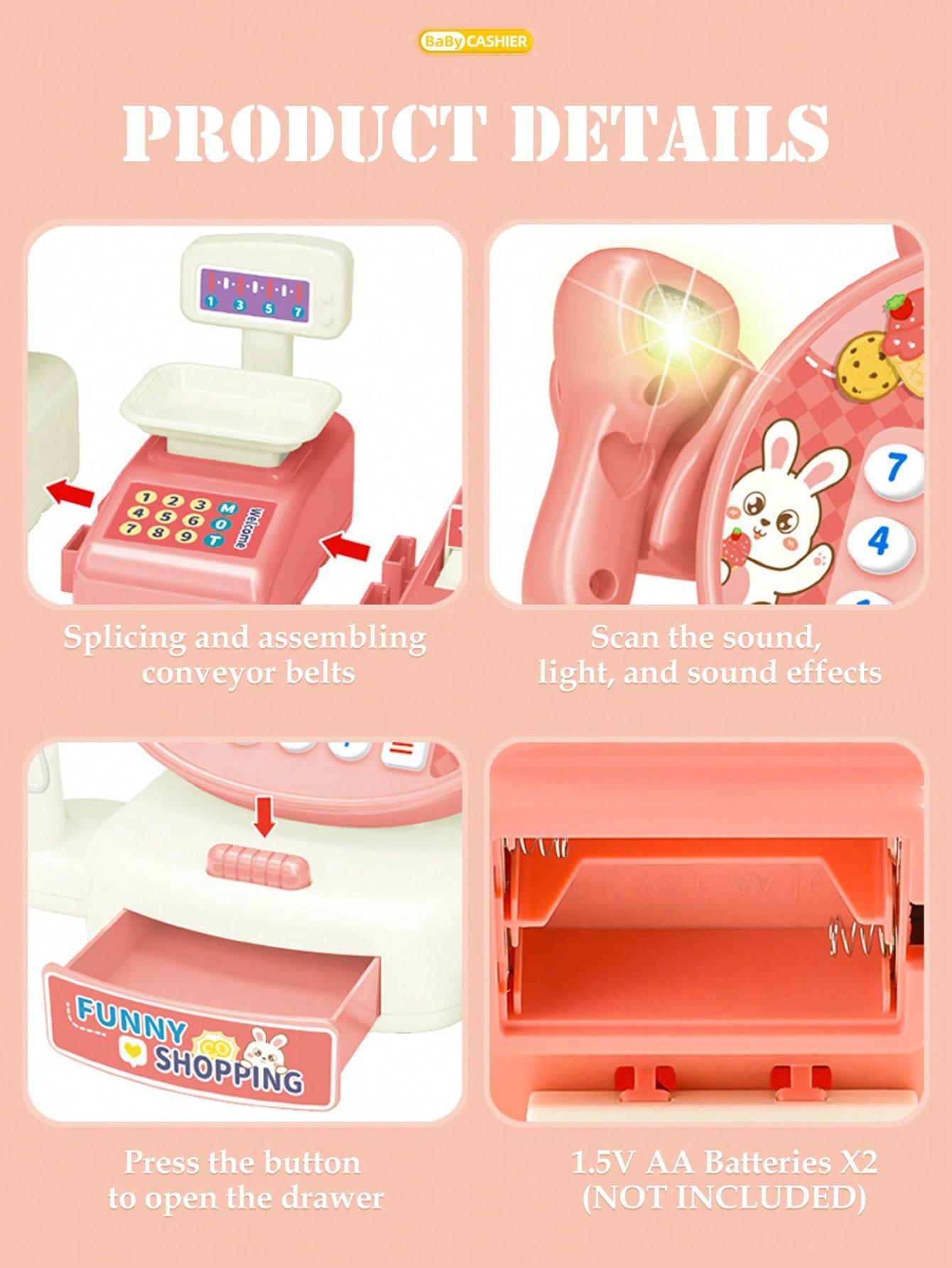 Interactive Cash Register Set with Scanner & Credit Card Reader, Pretend Play Supermarket Toy House, Role-Playing Game for Kids